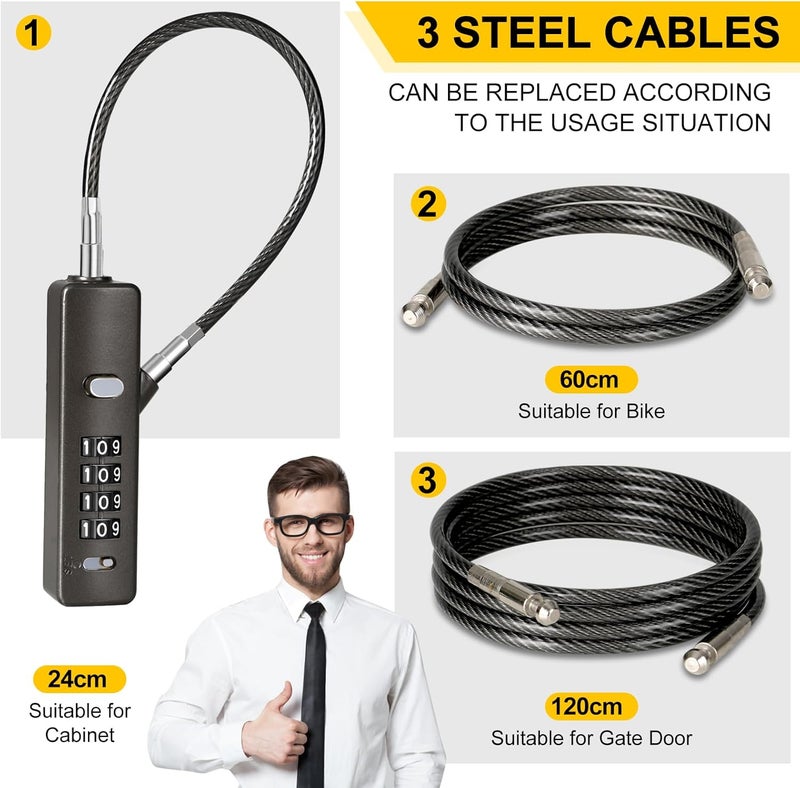 DELSWIN 4-Digit Combination Cable Lock with Replaceable Cables - Image 2